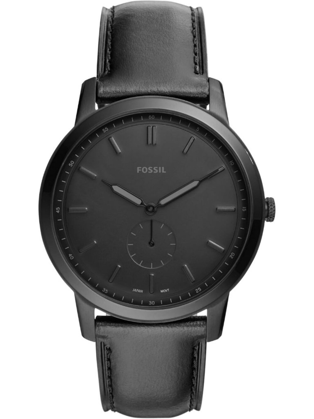 Men's Black Leather Minimalist Quartz Stainless Steel Three-Hand Wrist Watch